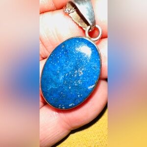 Lapis Lazuli VINTAGE with mother of pearl .950 Pendant sterling chain